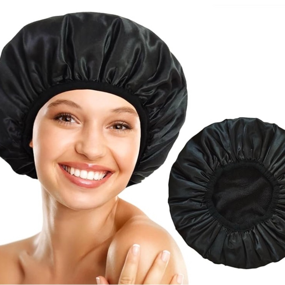 Terrylined reusable black shower cap